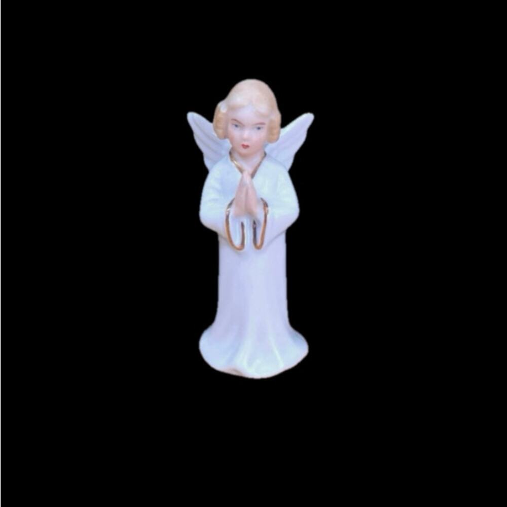 Vtg Angle Figurine 1937-1949 Gerold Porzellan Bavaria Hand-Painted White Gold